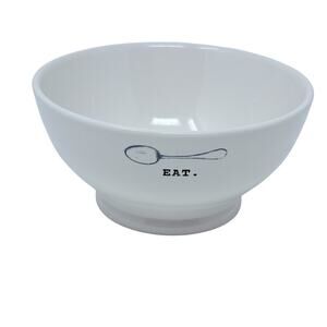 Rae Dunn By Magenta EAT White Ceramic Bowl Spoon Graphic Farmhouse Kitchen Decor